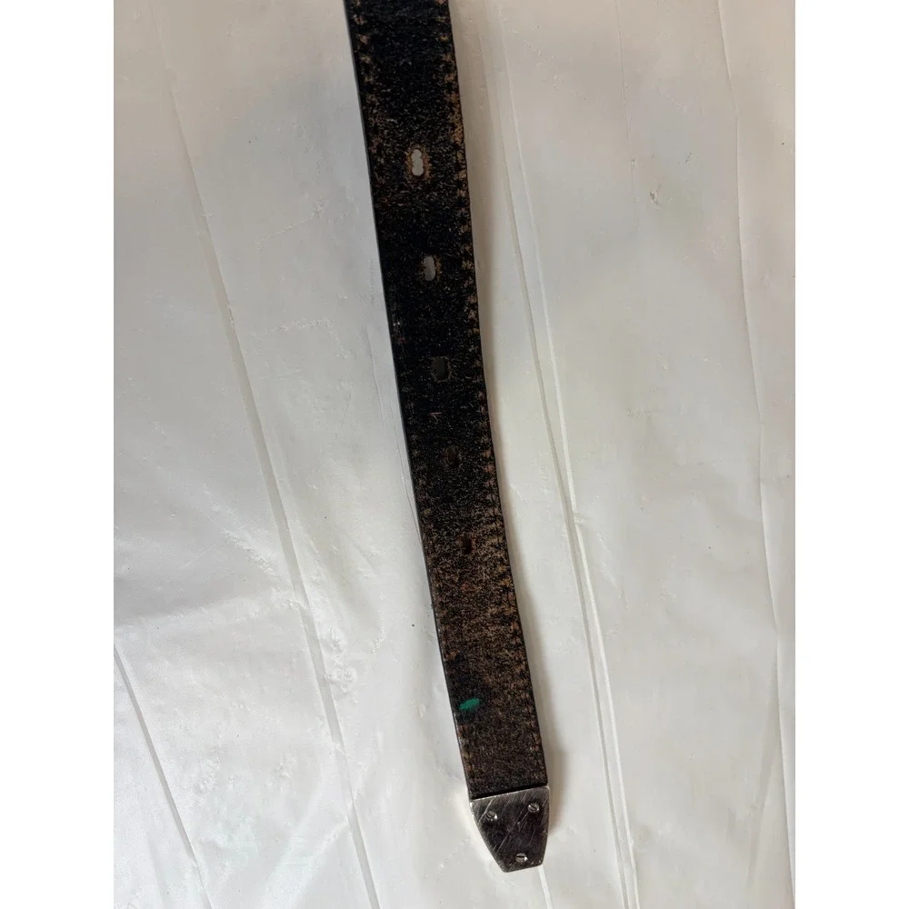 Roper Black Top Grain Leather Belt Size S 35 in Rhinestone Buckle Model #8414790